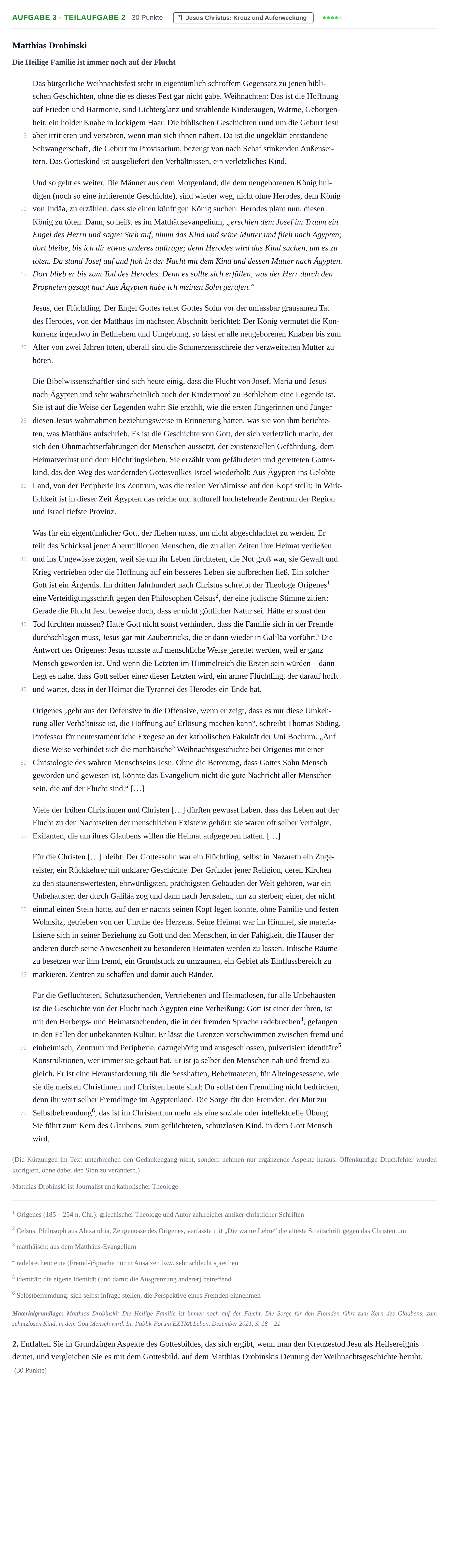 Aufgabenstellung: Aufgabe 3 - Teilaufgabe 2 · Abitur NRW Evangelische Religion GK · Haupttermin · Weiterbildungskolleg 2023