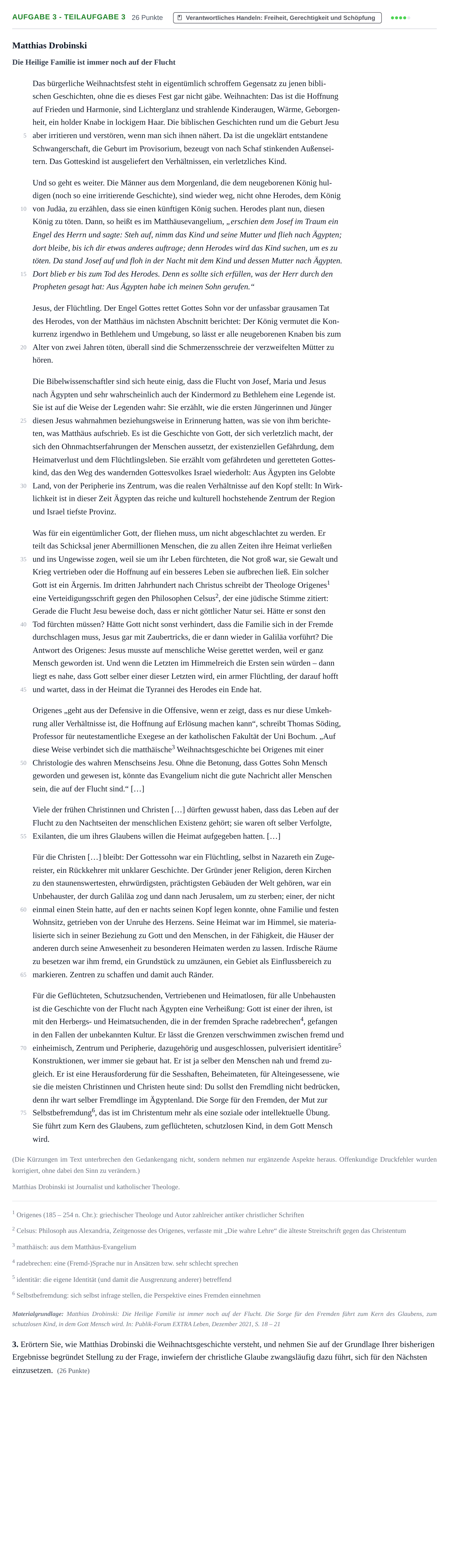 Aufgabenstellung: Aufgabe 3 - Teilaufgabe 3 · Abitur NRW Evangelische Religion GK · Haupttermin · Weiterbildungskolleg 2023