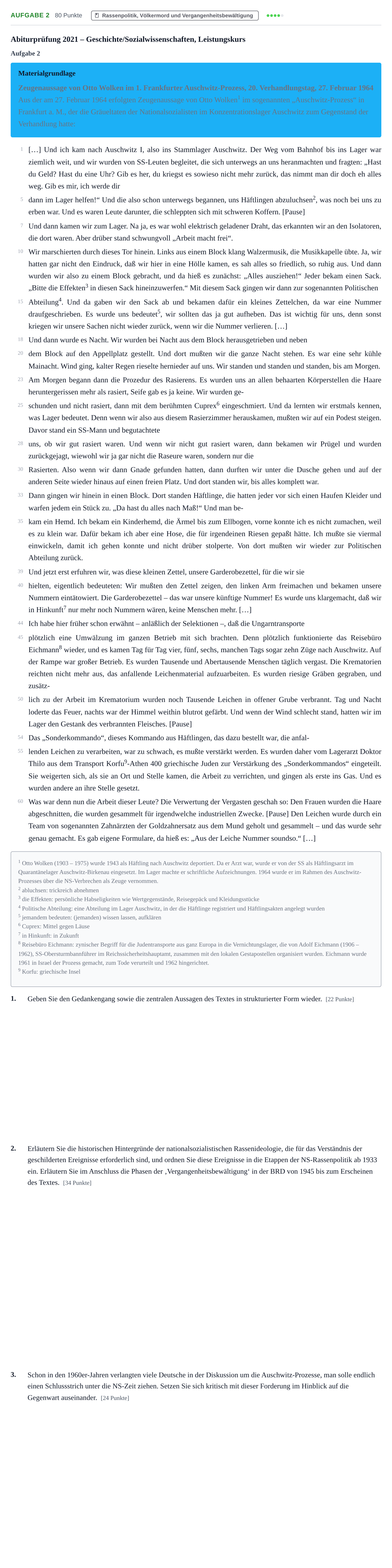 Aufgabenstellung: Aufgabe 2 · Abitur NRW Geschichte-Sozialwissenschaften LK · Haupttermin · Weiterbildungskolleg 2021