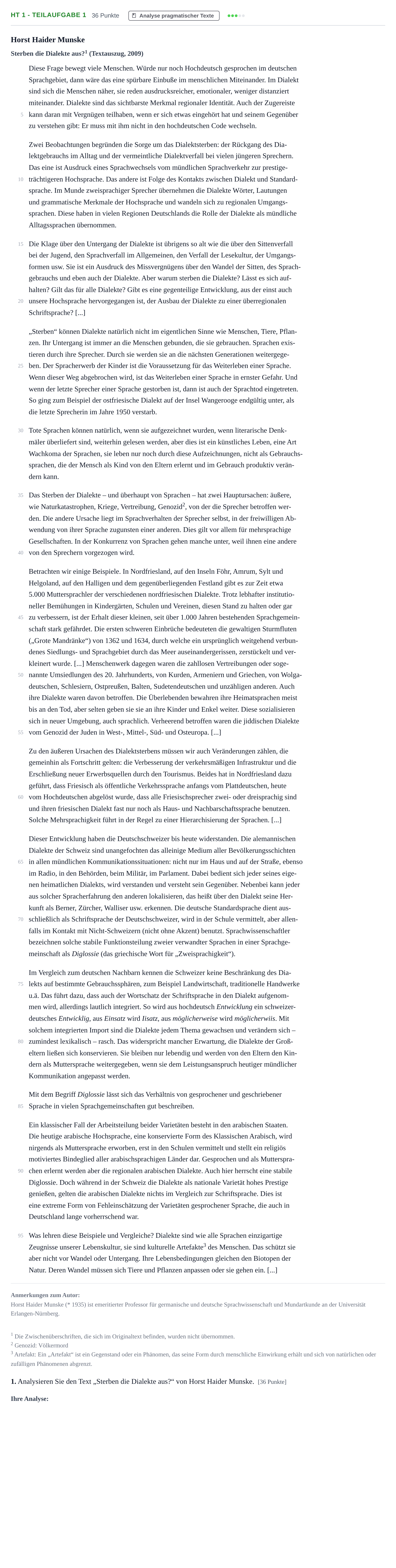 Aufgabenstellung: Aufgabe HT 1 - Teilaufgabe 1 · Abitur NRW Deutsch GK · Haupttermin (2) 2023