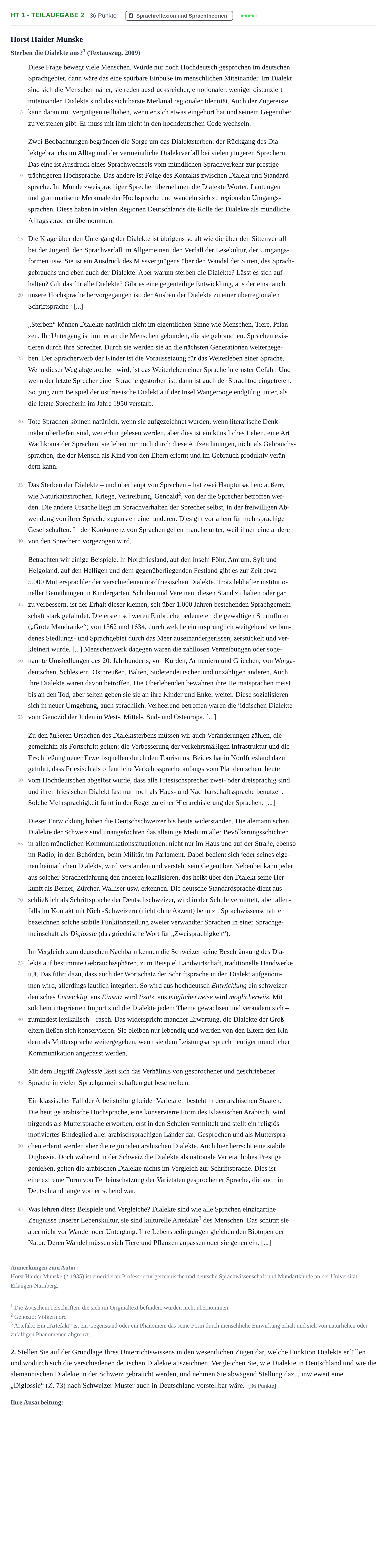 Aufgabenstellung: Aufgabe HT 1 - Teilaufgabe 2 · Abitur NRW Deutsch GK · Haupttermin (2) 2023