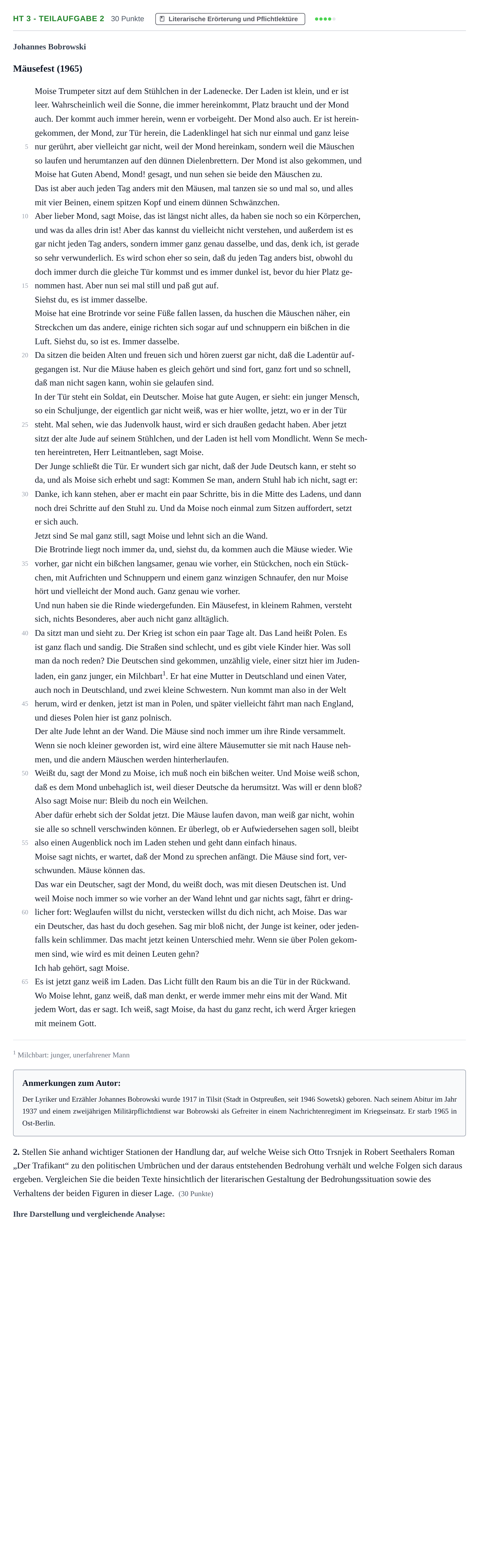 Aufgabenstellung: Aufgabe HT 3 - Teilaufgabe 2 · Abitur NRW Deutsch GK · Haupttermin (2) 2023