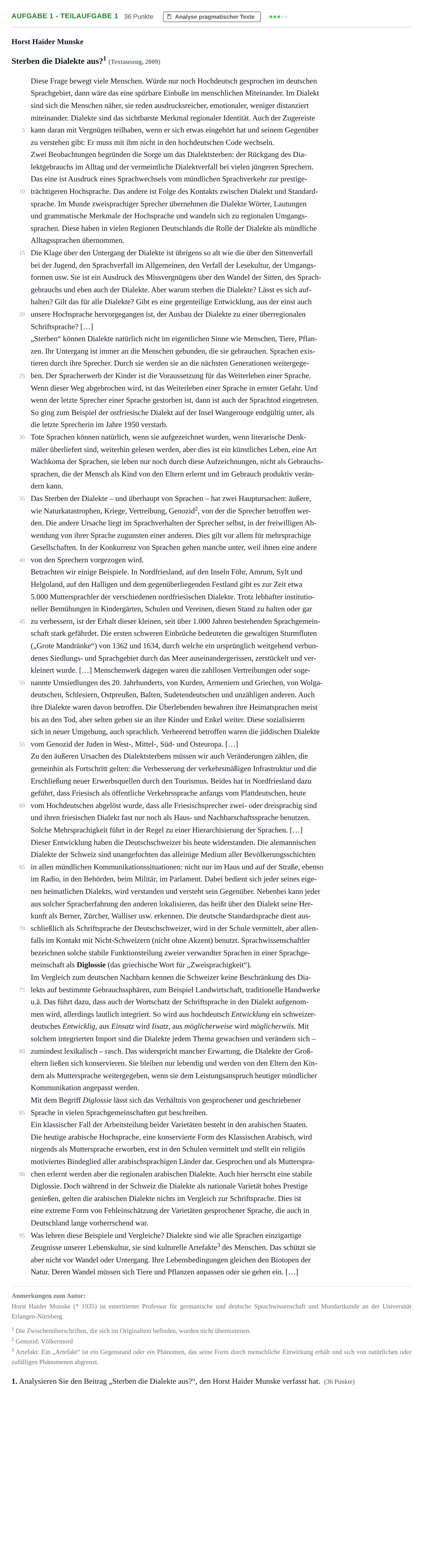 Aufgabenstellung: Aufgabe 1 - Teilaufgabe 1 · Abitur NRW Deutsch GK · Haupttermin · Weiterbildungskolleg 2023