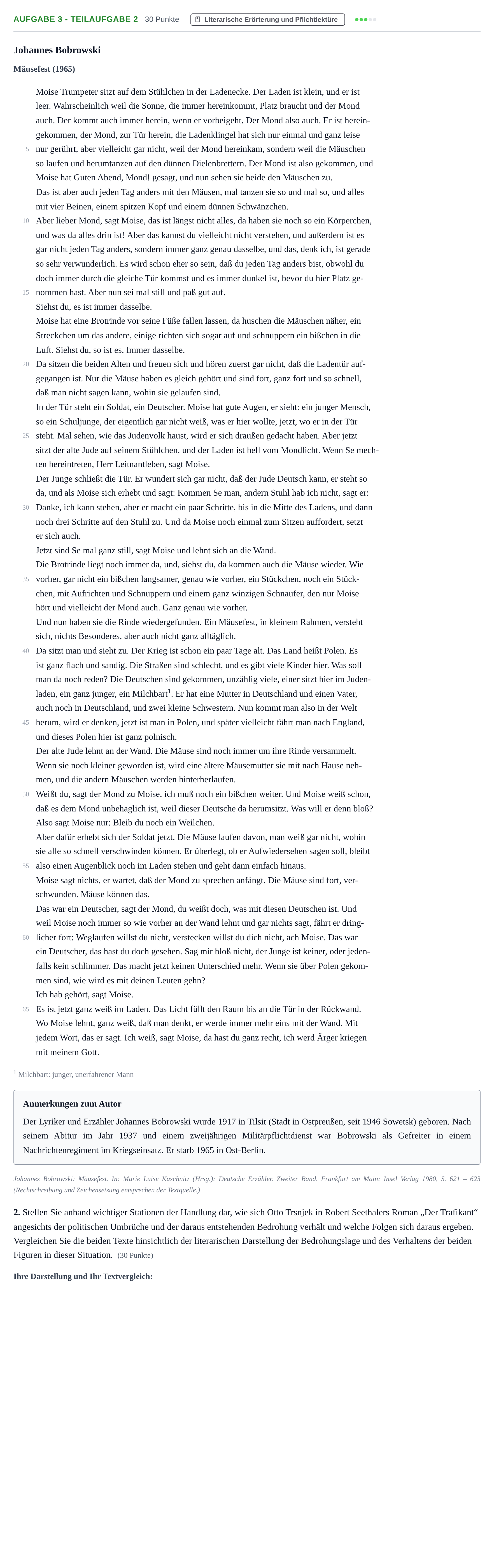 Aufgabenstellung: Aufgabe 3 - Teilaufgabe 2 · Abitur NRW Deutsch GK · Haupttermin · Weiterbildungskolleg 2023