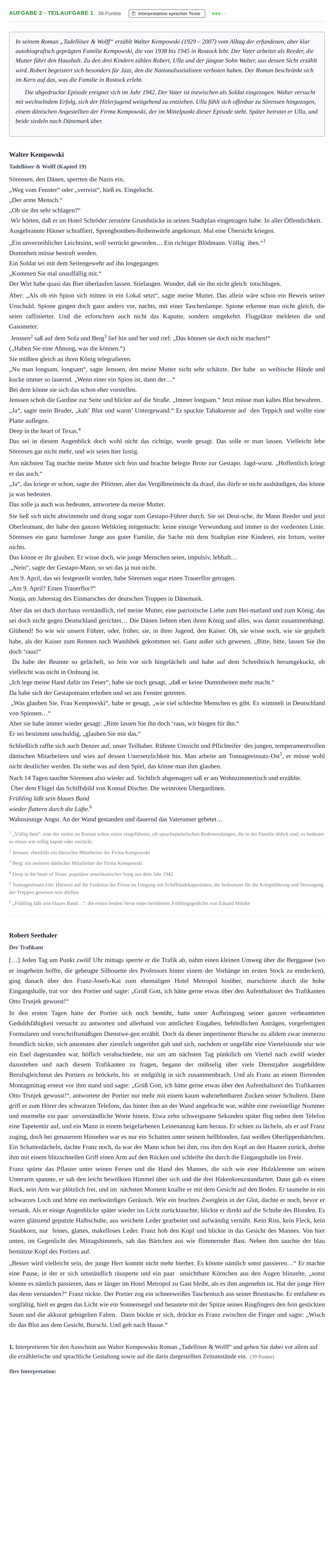 Aufgabenstellung: Aufgabe 2 - Teilaufgabe 1 · Abitur NRW Deutsch GK · Nachtermin 2023