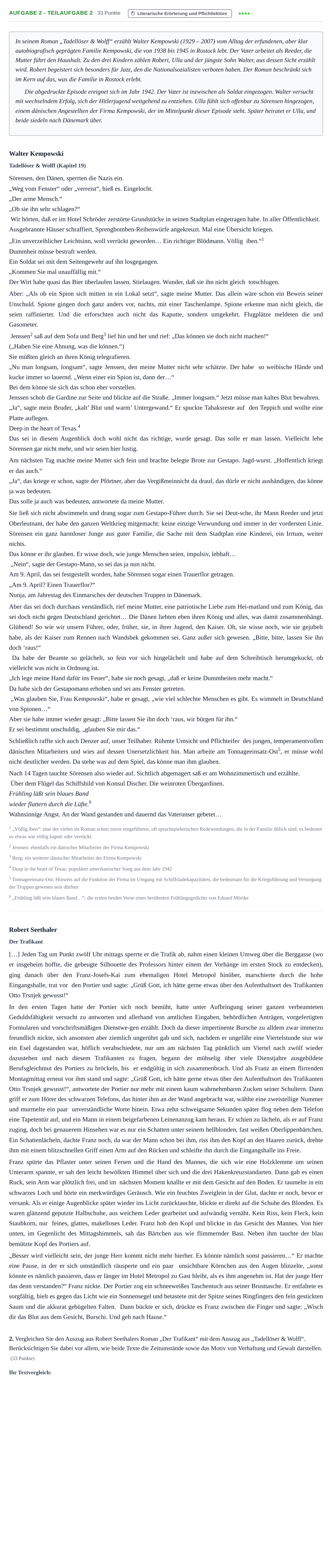 Aufgabenstellung: Aufgabe 2 - Teilaufgabe 2 · Abitur NRW Deutsch GK · Nachtermin 2023