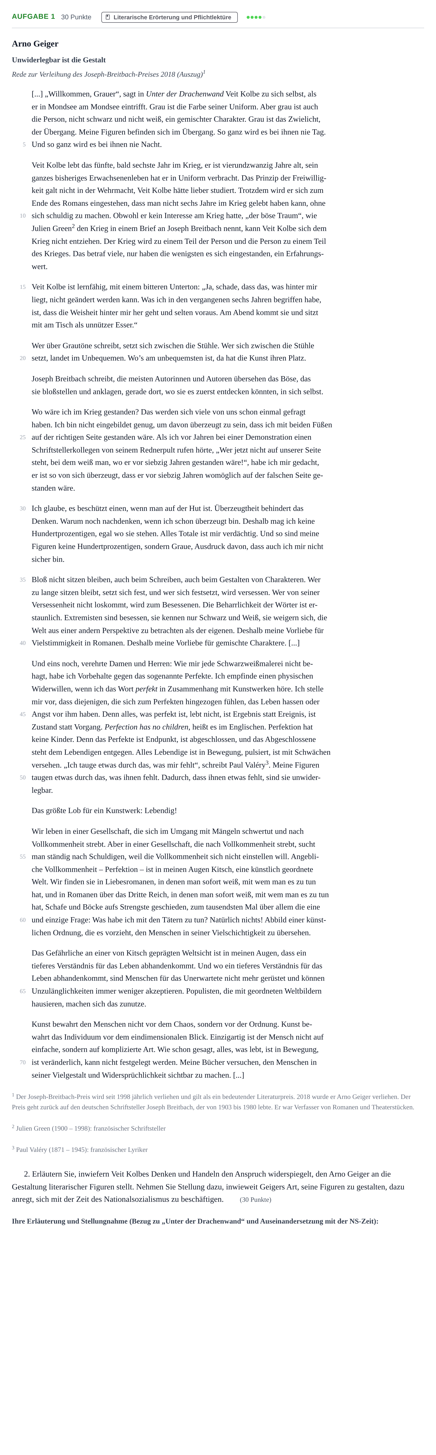 Aufgabenstellung: Aufgabe 1 - Literarische Erörterung und Pflichtle… · Abitur NRW Deutsch LK · Haupttermin · Weiterbildungskolleg 2023