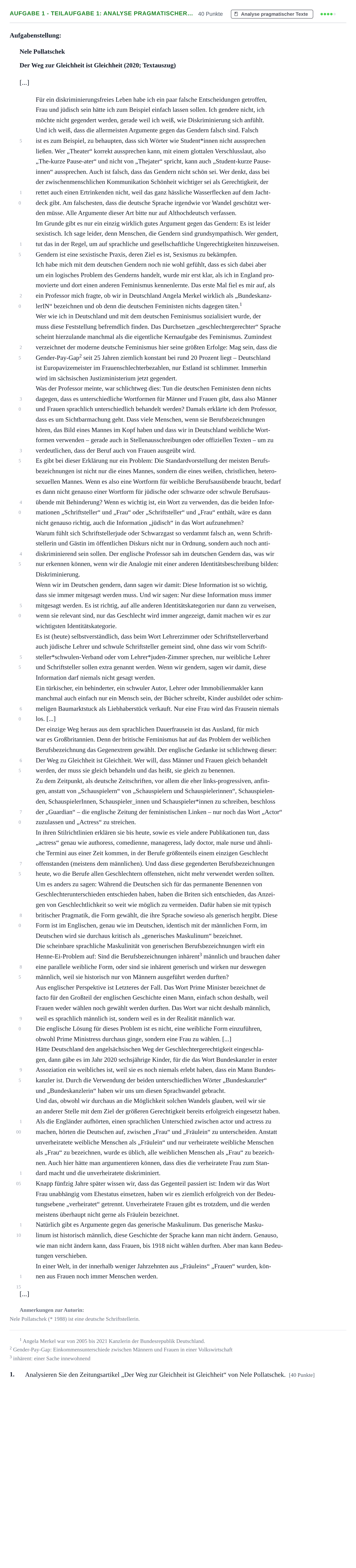 Aufgabenstellung: Aufgabe 1 - Teilaufgabe 1: Analyse pragmatischer… · Abitur NRW Deutsch LK · Nachtermin 2023