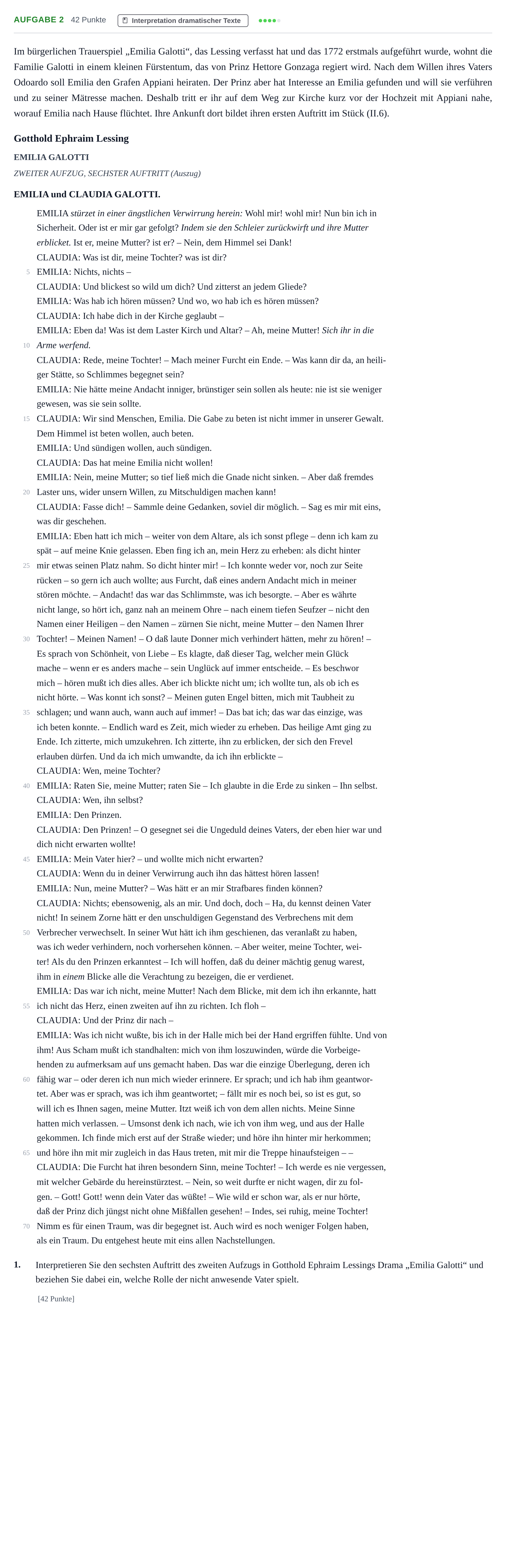 Aufgabenstellung: Aufgabe 2 - Interpretation dramatischer Texte · Abitur NRW Deutsch LK · Nachtermin · Weiterbildungskolleg 2023