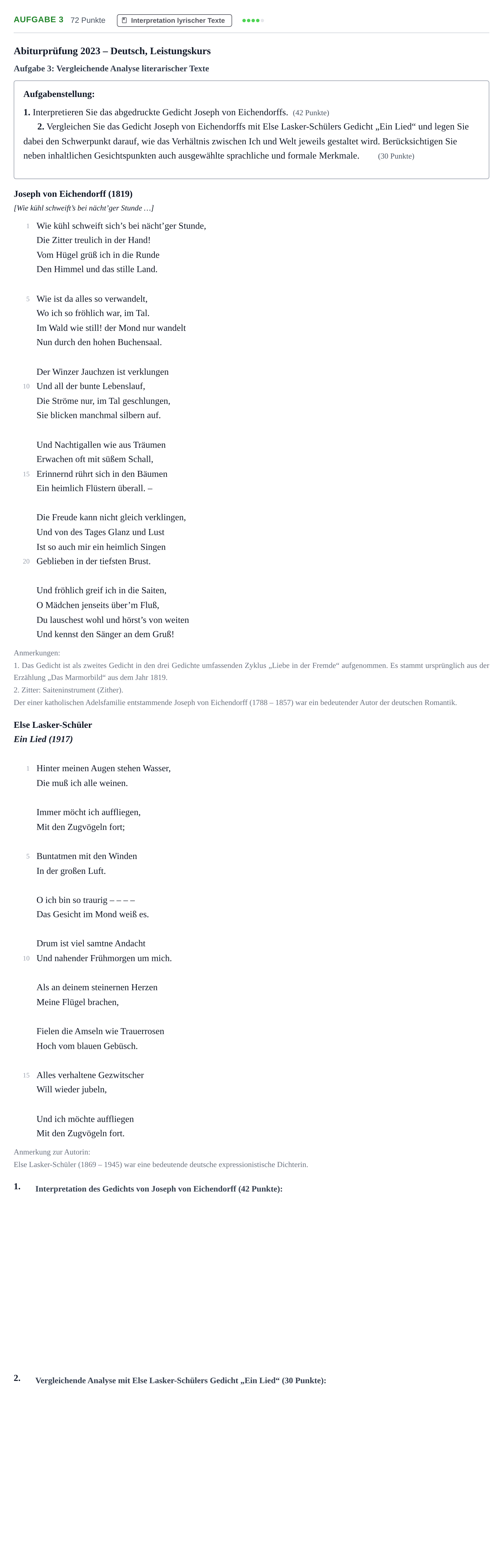 Aufgabenstellung: Aufgabe 3 · Abitur NRW Deutsch LK · Nachtermin · Weiterbildungskolleg 2023