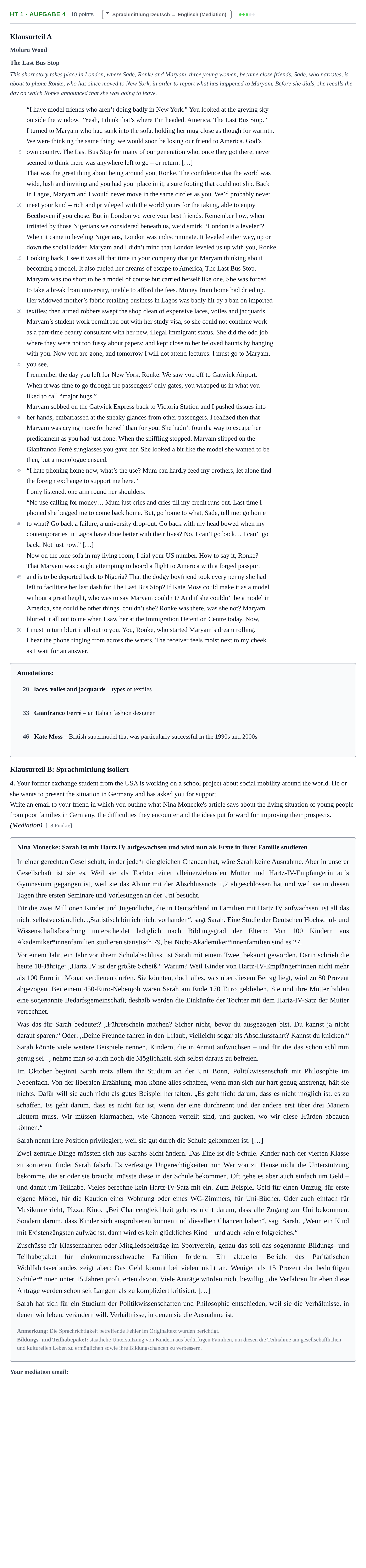 Aufgabenstellung: Aufgabe HT 1 - Aufgabe 4 · Abitur NRW Englisch GK · Haupttermin 2021