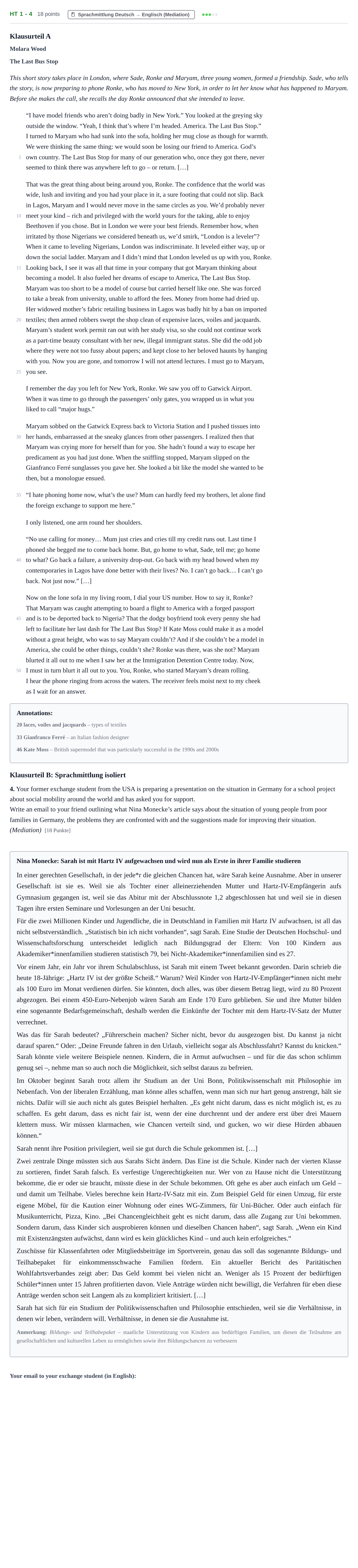Aufgabenstellung: Aufgabe HT 1 - 4 · Abitur NRW Englisch GK · Haupttermin · Weiterbildungskolleg 2021