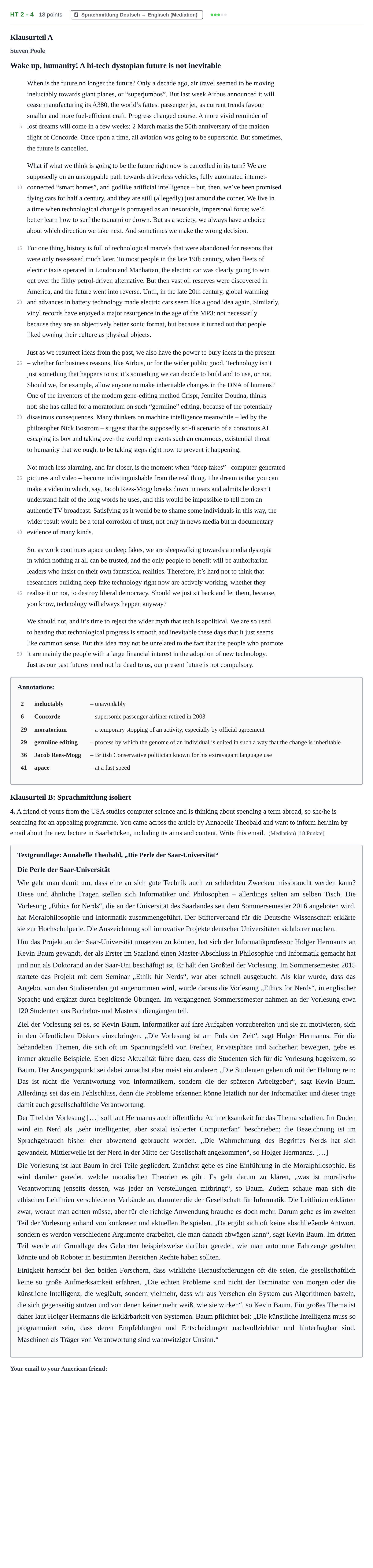 Aufgabenstellung: Aufgabe HT 2 - 4 · Abitur NRW Englisch GK · Haupttermin · Weiterbildungskolleg 2021