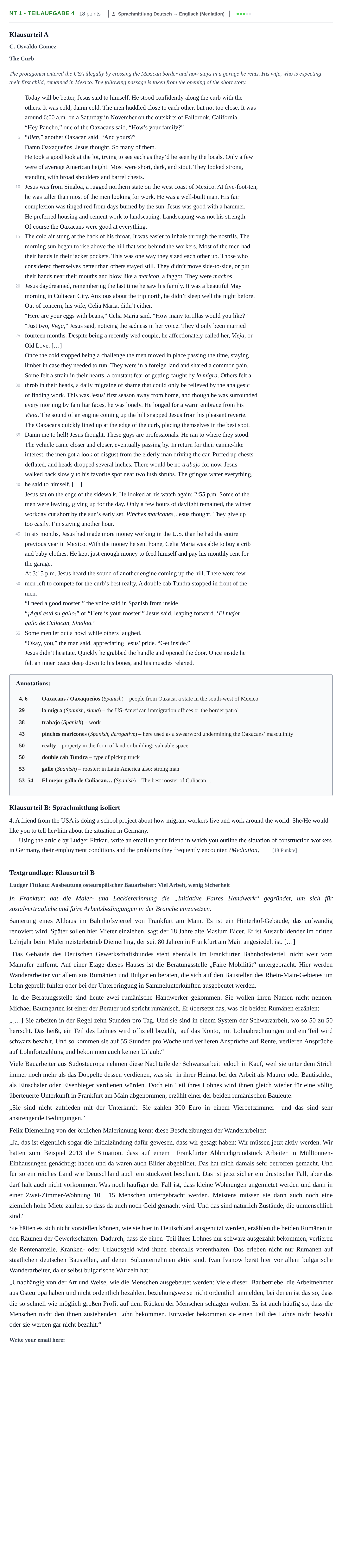Aufgabenstellung: Aufgabe NT 1 - Teilaufgabe 4 · Abitur NRW Englisch GK · Nachtermin 2021