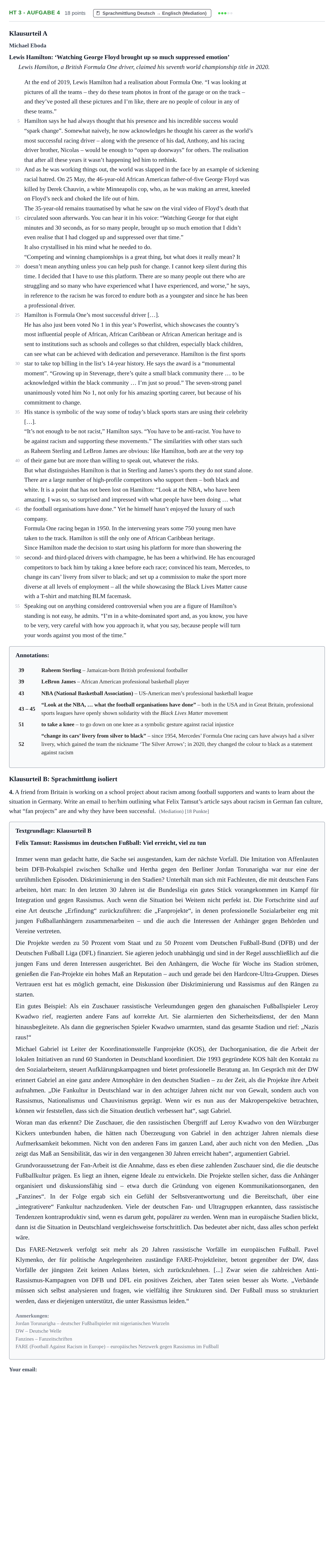Aufgabenstellung: Aufgabe HT 3 - Aufgabe 4 · Abitur NRW Englisch GK · Haupttermin · Weiterbildungskolleg 2021