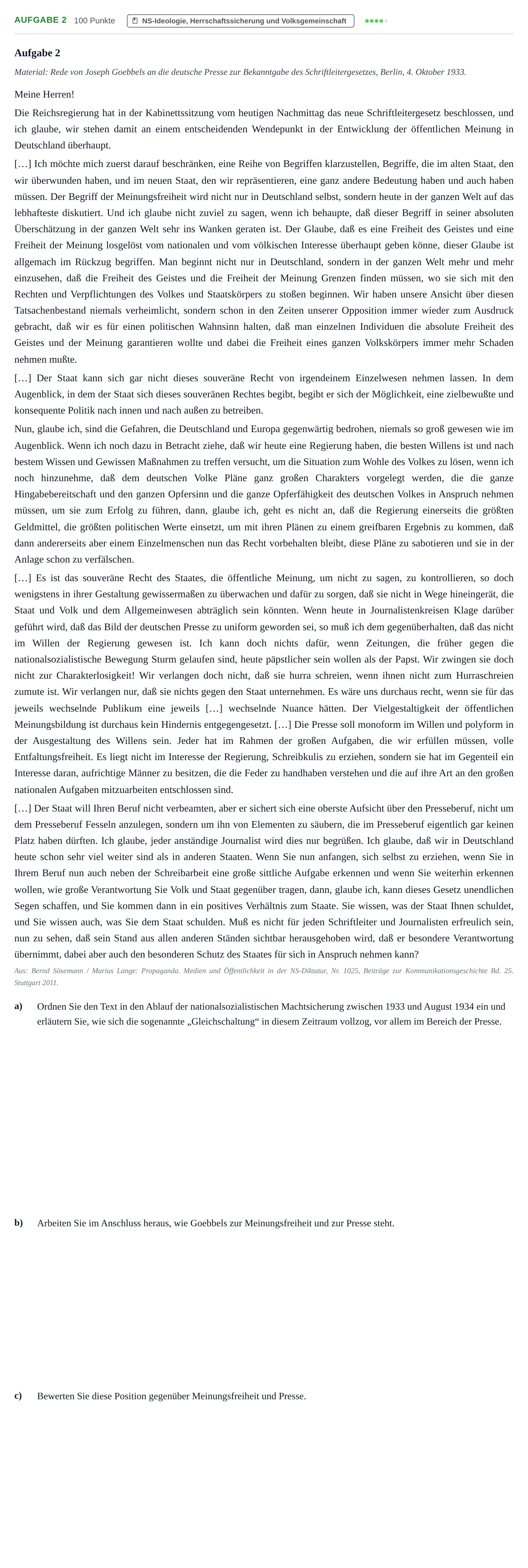 Aufgabenstellung: Aufgabe 2 · Abitur NRW Geschichte-Sozialwissenschaften LK · Haupttermin · Weiterbildungskolleg 2023