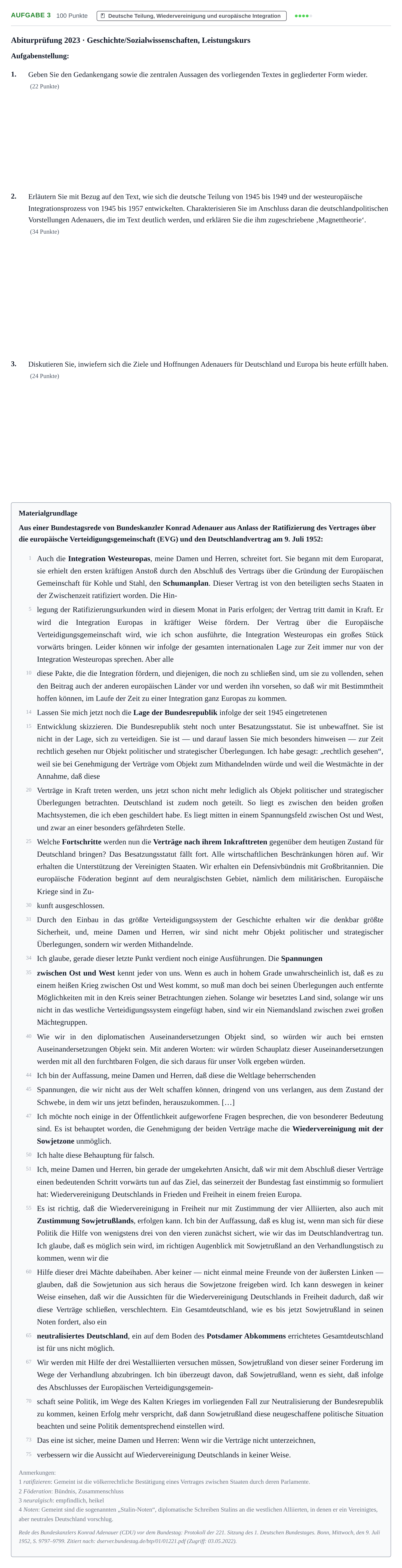 Aufgabenstellung: Aufgabe 3 · Abitur NRW Geschichte-Sozialwissenschaften LK · Haupttermin · Weiterbildungskolleg 2023