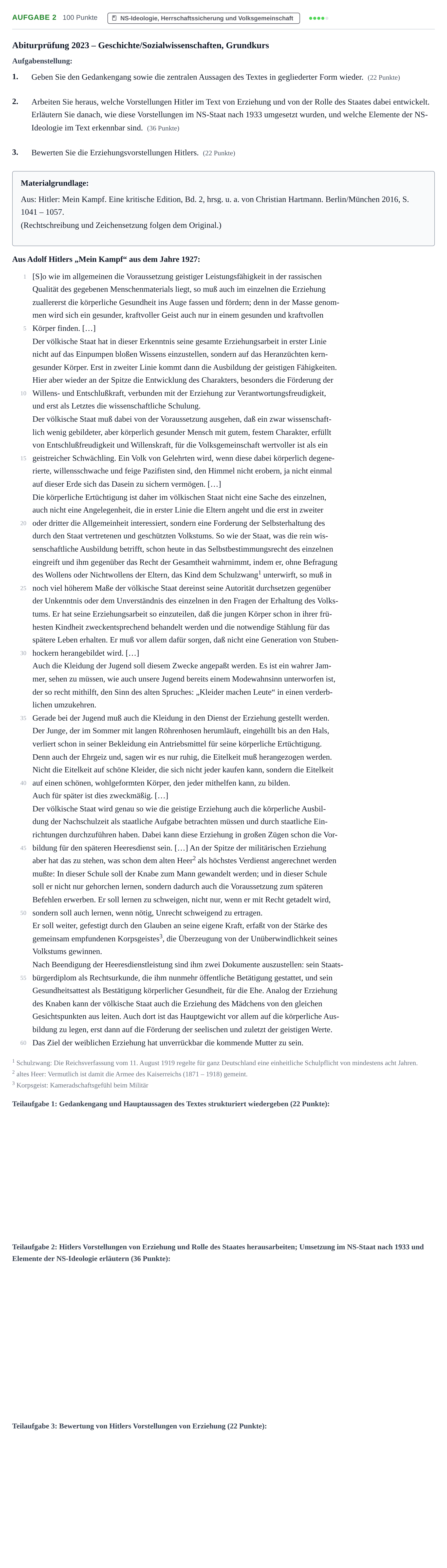 Aufgabenstellung: Aufgabe 2 · Abitur NRW Geschichte-Sozialwissenschaften GK · Haupttermin · Weiterbildungskolleg 2023
