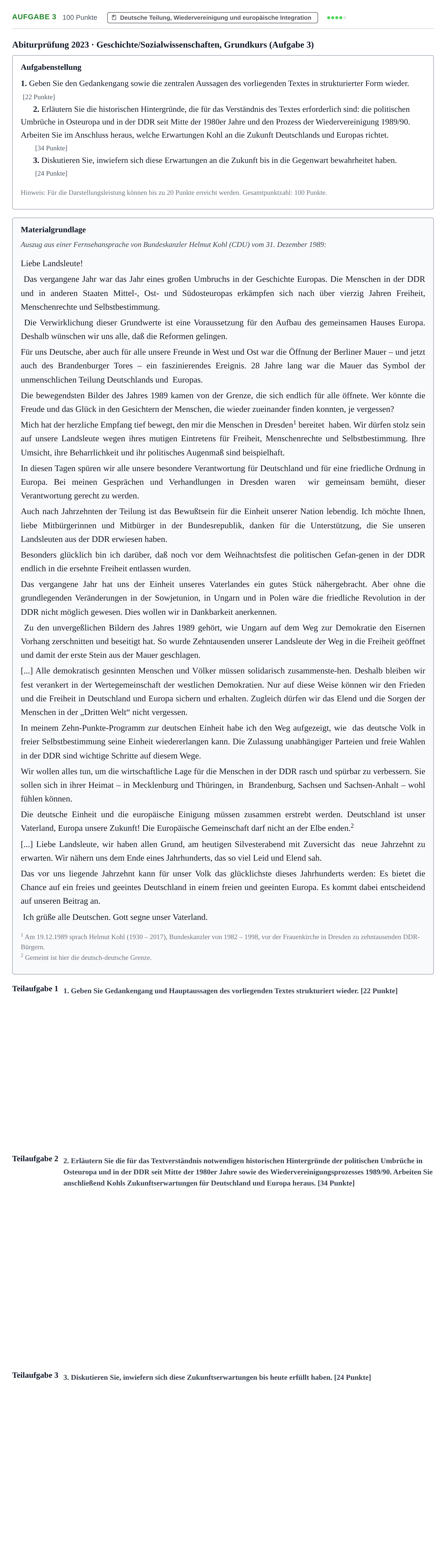 Aufgabenstellung: Aufgabe 3 · Abitur NRW Geschichte-Sozialwissenschaften GK · Haupttermin · Weiterbildungskolleg 2023
