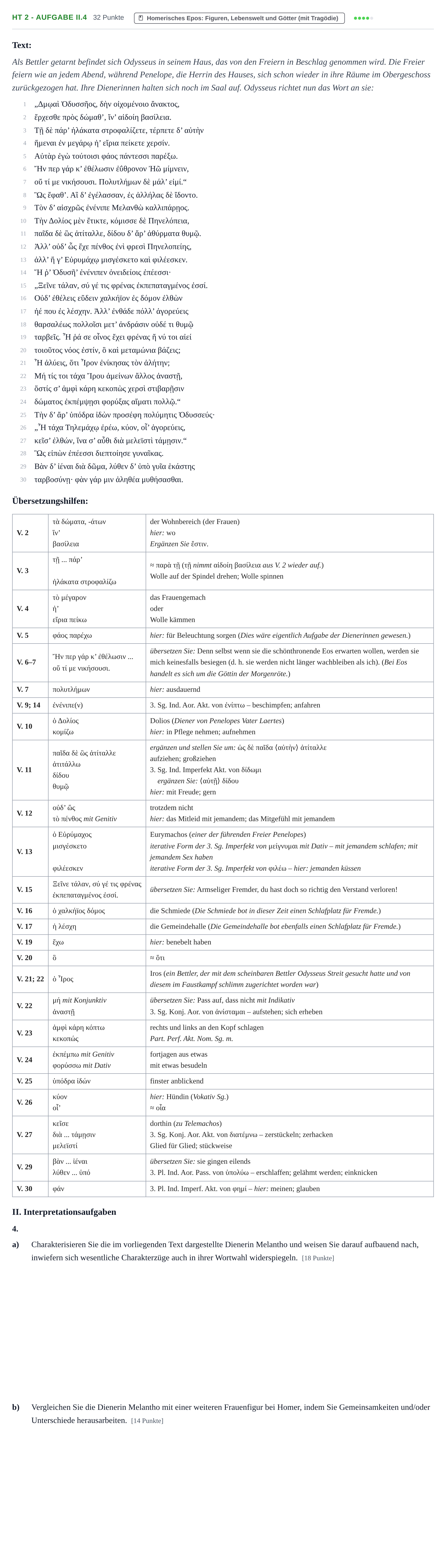 Aufgabenstellung: Aufgabe HT 2 - Aufgabe II.4 · Abitur NRW Griechisch LK · Haupttermin · fortgeführt 2021