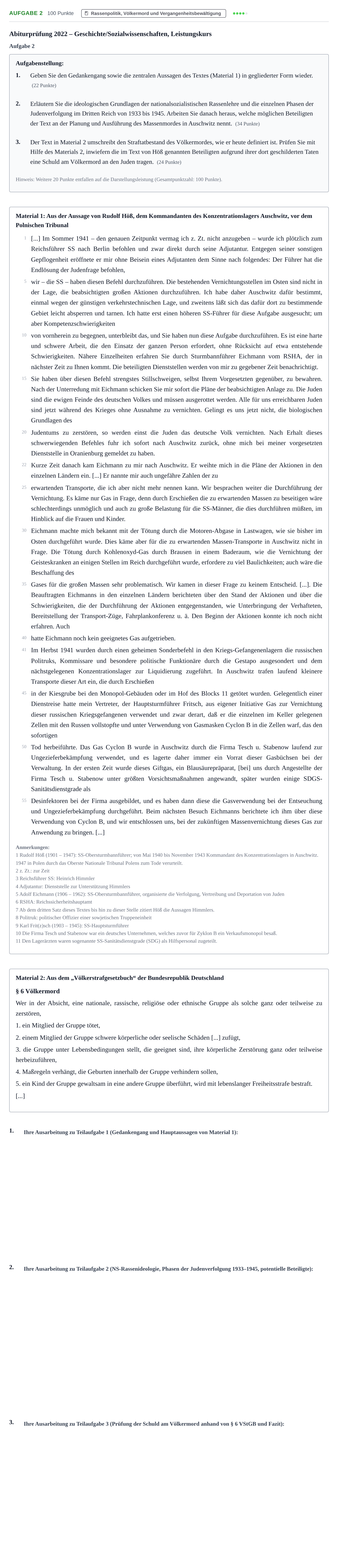 Aufgabenstellung: Aufgabe 2 · Abitur NRW Geschichte-Sozialwissenschaften LK · Nachtermin · Weiterbildungskolleg 2022