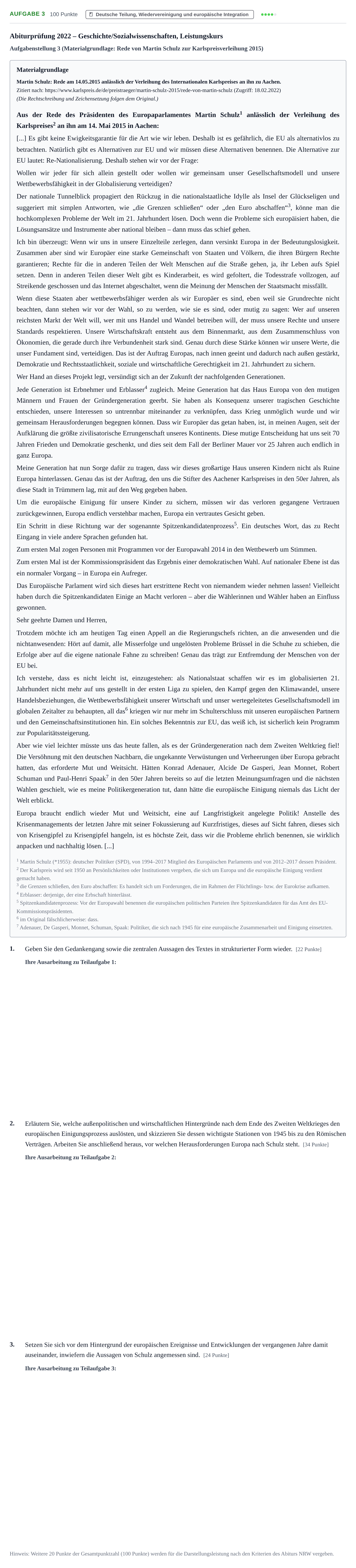 Aufgabenstellung: Aufgabe 3 · Abitur NRW Geschichte-Sozialwissenschaften LK · Nachtermin · Weiterbildungskolleg 2022