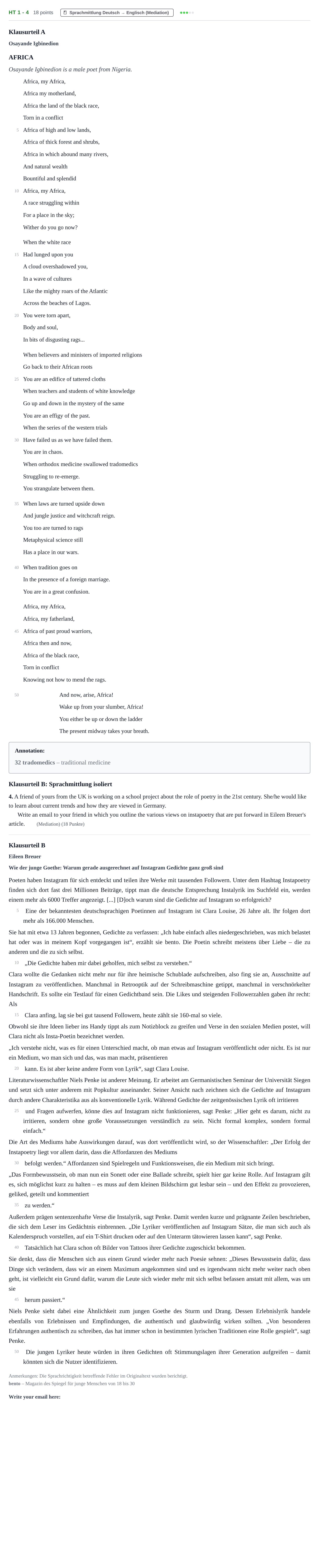 Aufgabenstellung: Aufgabe HT 1 - 4 · Abitur NRW Englisch LK · Haupttermin 2021