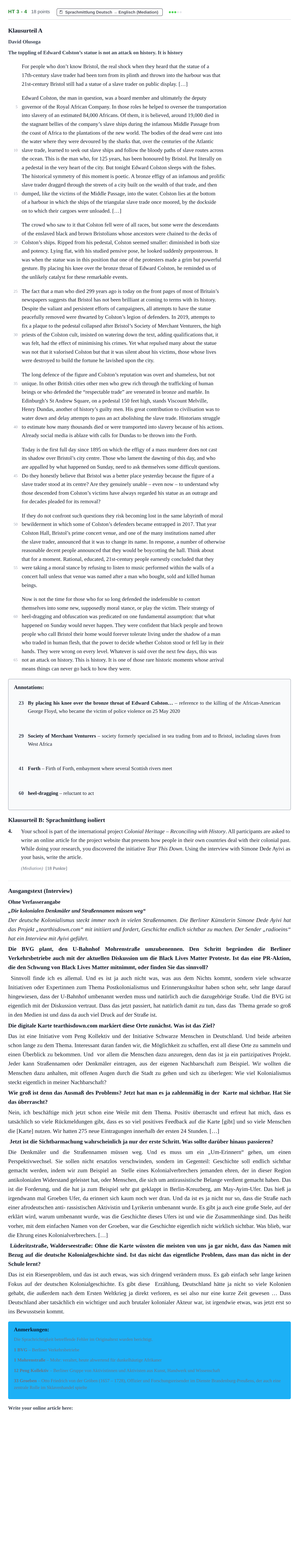 Aufgabenstellung: Aufgabe HT 3 - 4 · Abitur NRW Englisch LK · Haupttermin 2021