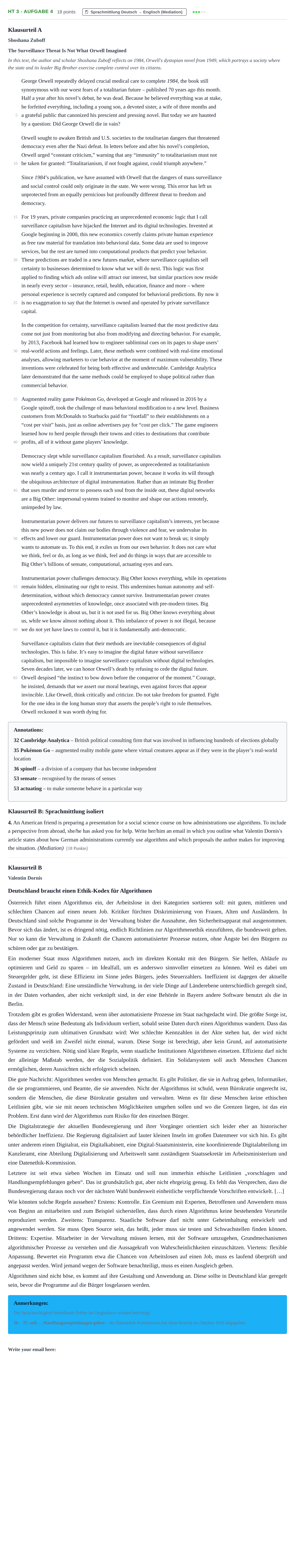 Aufgabenstellung: Aufgabe HT 3 - Aufgabe 4 · Abitur NRW Englisch LK · Haupttermin · Weiterbildungskolleg 2021