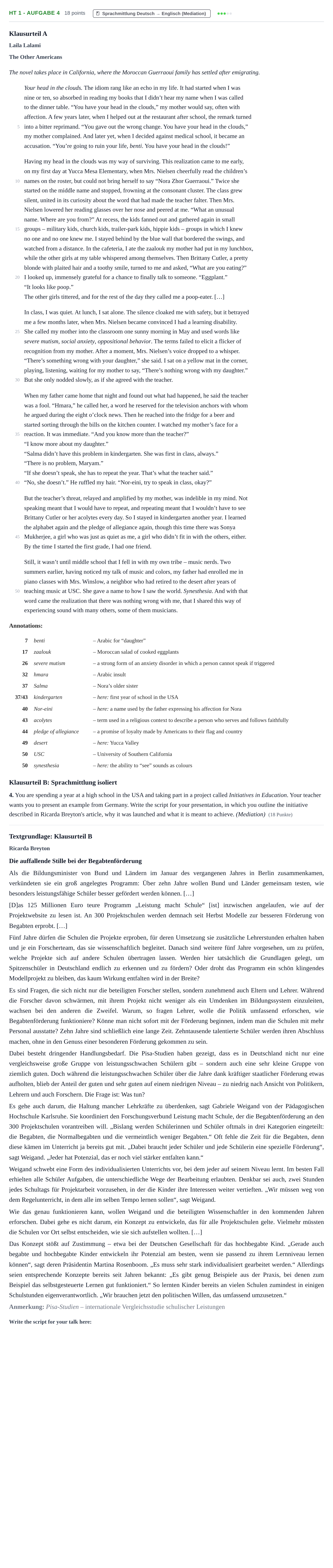 Aufgabenstellung: Aufgabe HT 1 - Aufgabe 4 · Abitur NRW Englisch GK · Haupttermin 2022