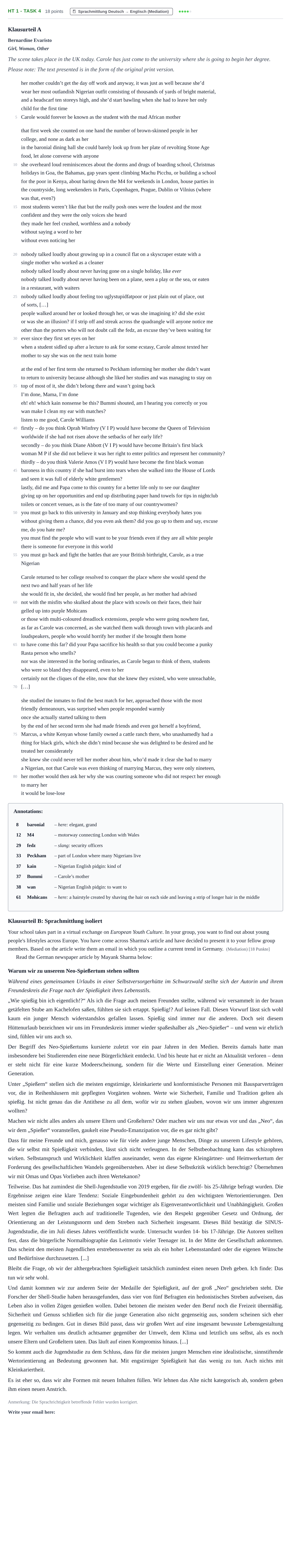 Aufgabenstellung: Aufgabe HT 1 - Task 4 · Abitur NRW Englisch LK · Haupttermin 2022