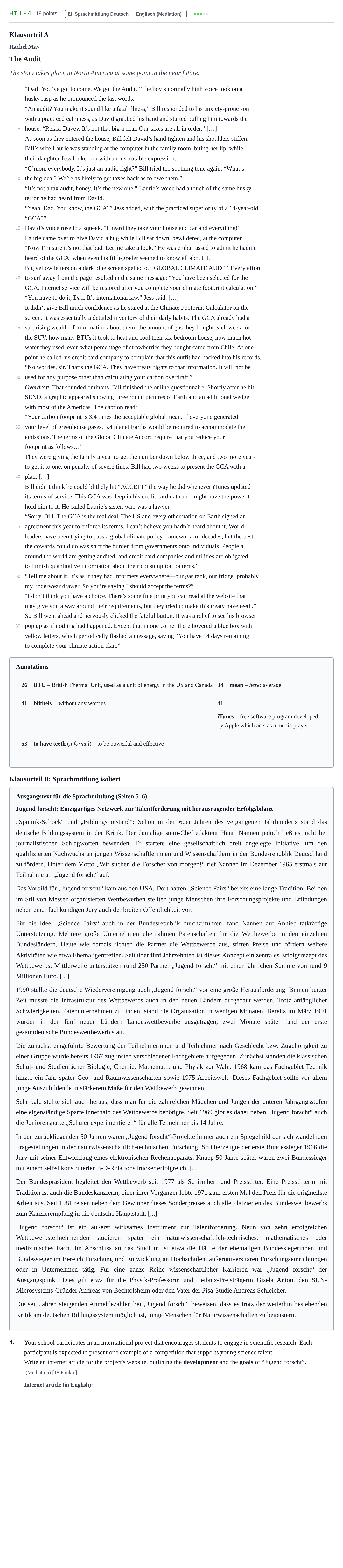 Aufgabenstellung: Aufgabe HT 1 - 4 · Abitur NRW Englisch GK · Haupttermin (2) 2023