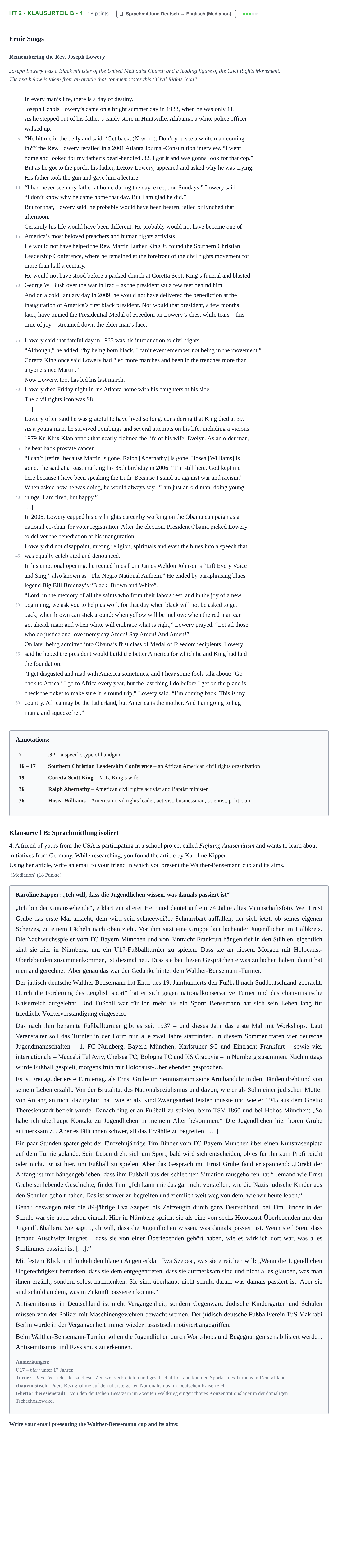 Aufgabenstellung: Aufgabe HT 2 - Klausurteil B - 4 · Abitur NRW Englisch GK · Haupttermin 2023