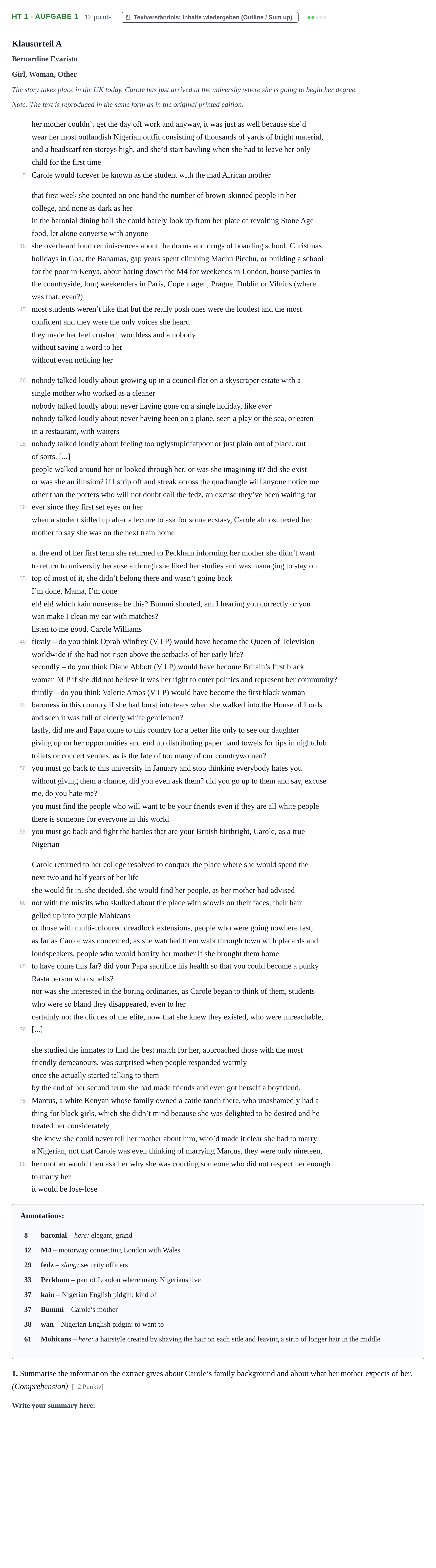 Aufgabenstellung: Aufgabe HT 1 - Aufgabe 1 · Abitur NRW Englisch LK · Haupttermin · Weiterbildungskolleg 2022