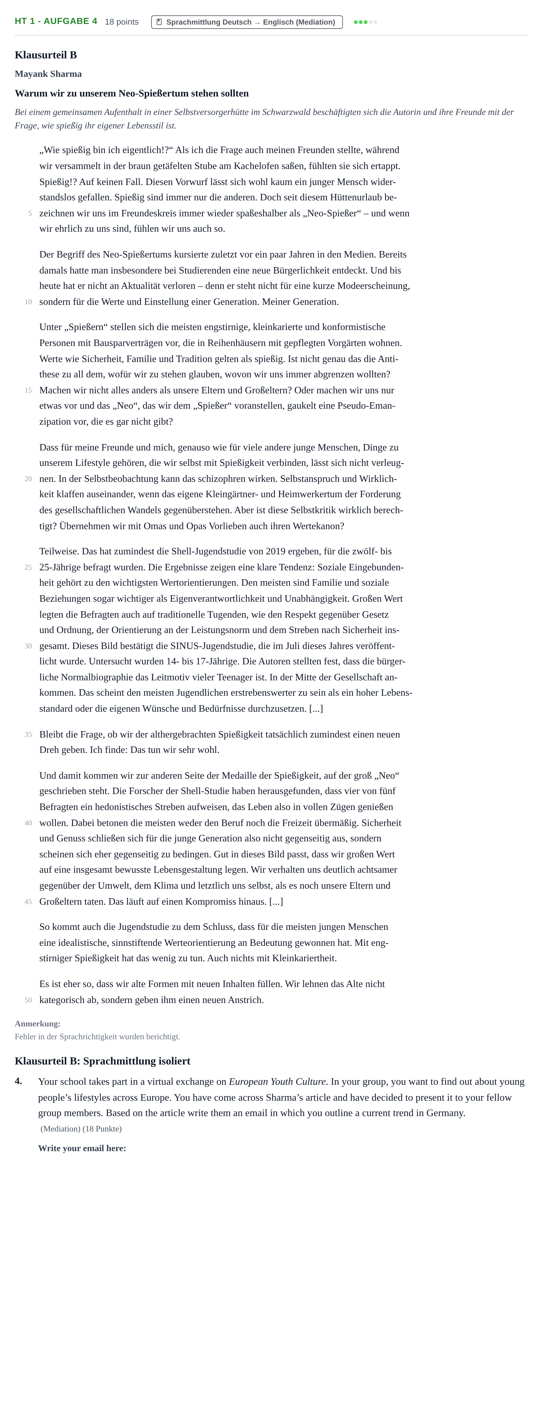 Aufgabenstellung: Aufgabe HT 1 - Aufgabe 4 · Abitur NRW Englisch LK · Haupttermin · Weiterbildungskolleg 2022