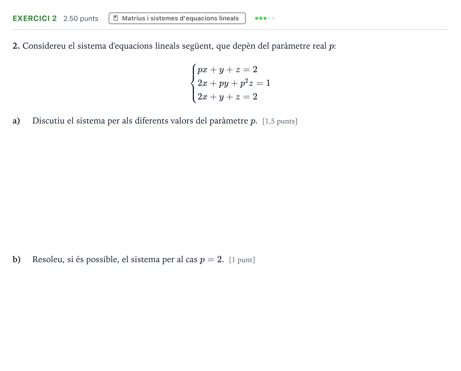 Enunciado: Problema 2 · Matemáticas II Selectividad Cataluña Juny Serie 2 2021