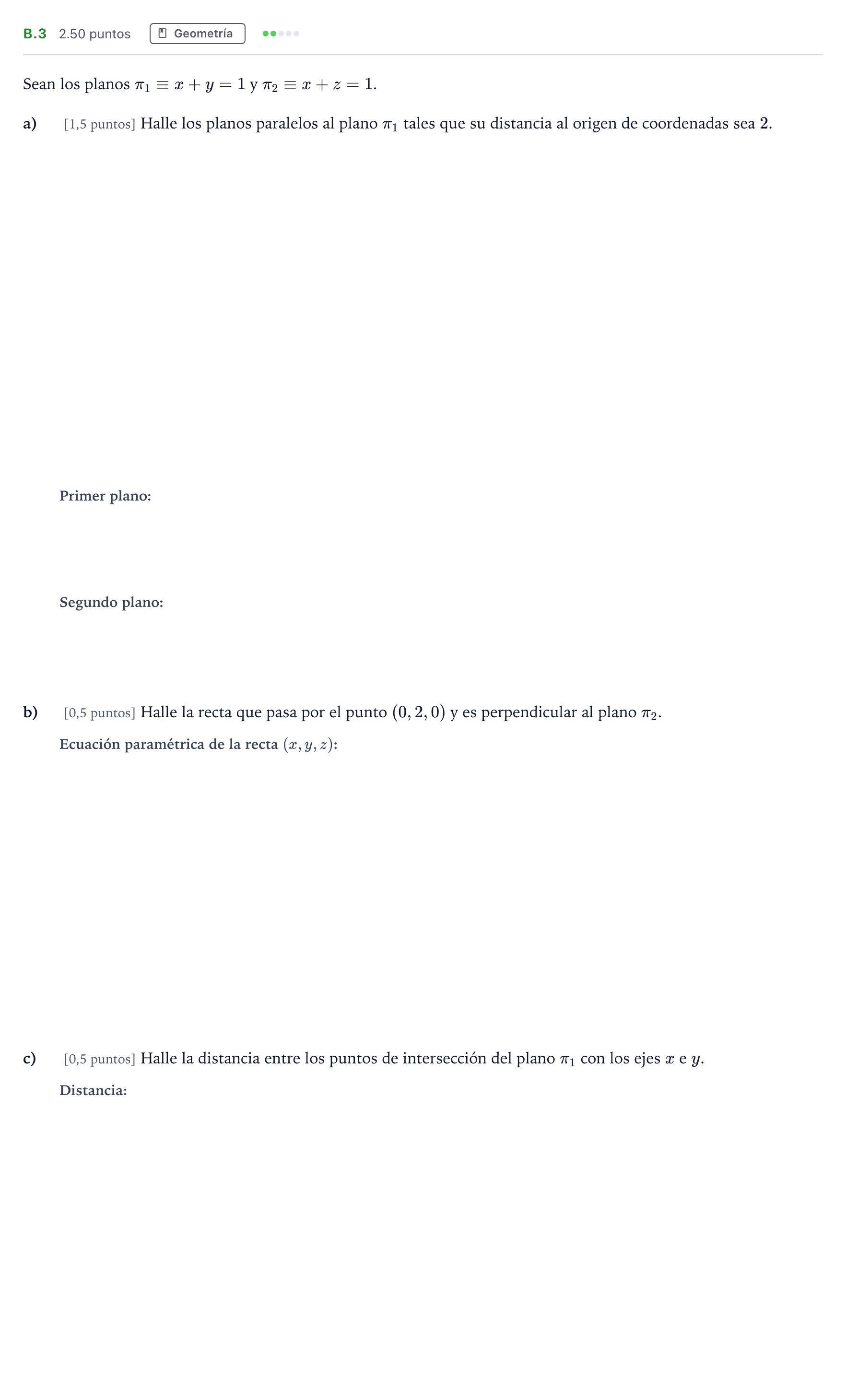 Enunciado: Ejercicio B.3 · Matemáticas II PAU Madrid Ordinaria 2021