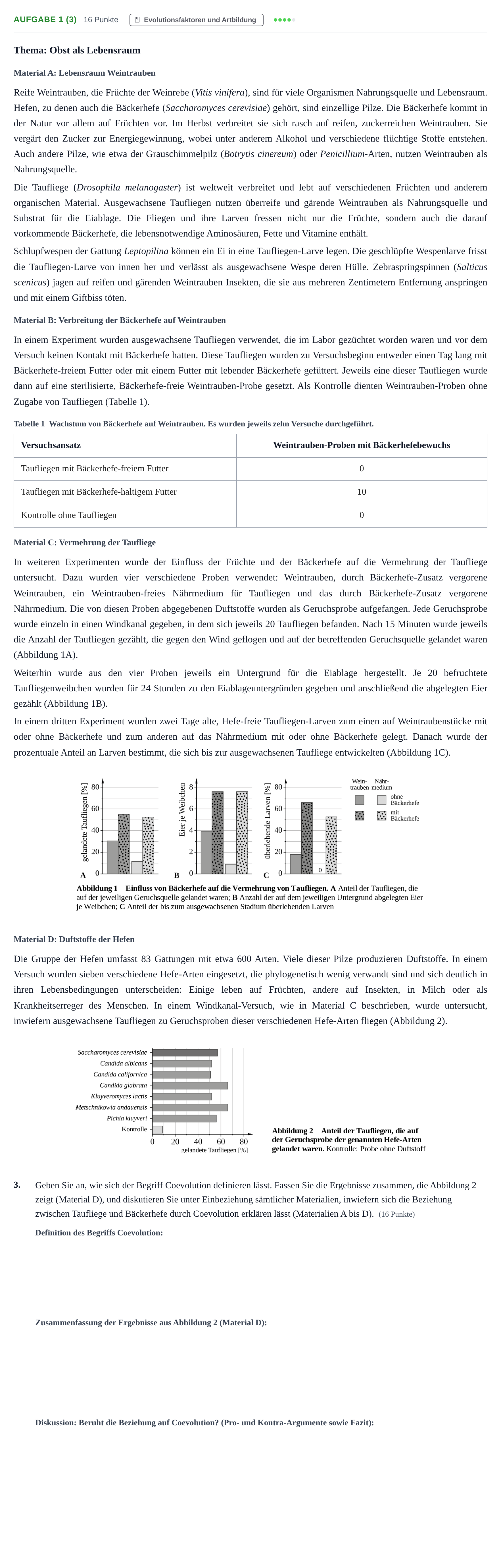 Aufgabenstellung: Aufgabe 1 (3) - Evolutionsfaktoren und Artbildung · Abitur NRW Biologie GK · Haupttermin 2021