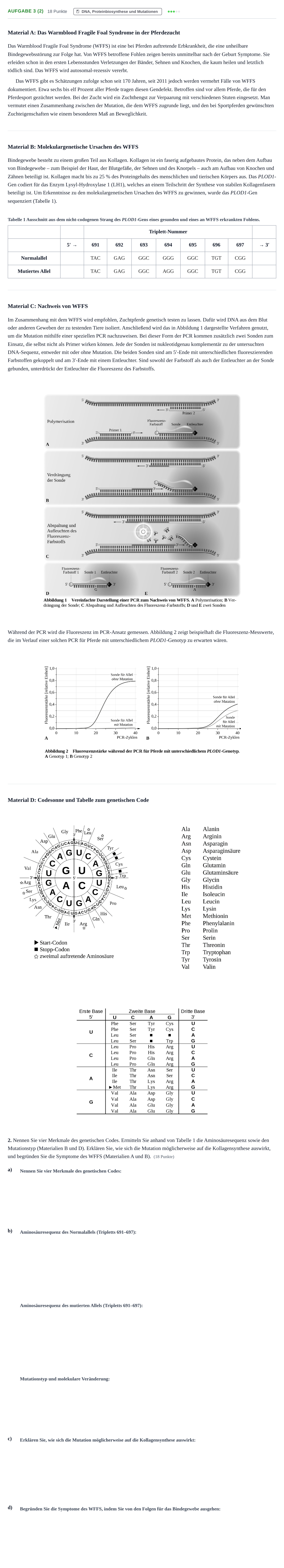Aufgabenstellung: Aufgabe 3 (2) - DNA, Proteinbiosynthese und Mutat… · Abitur NRW Biologie GK · Haupttermin 2021