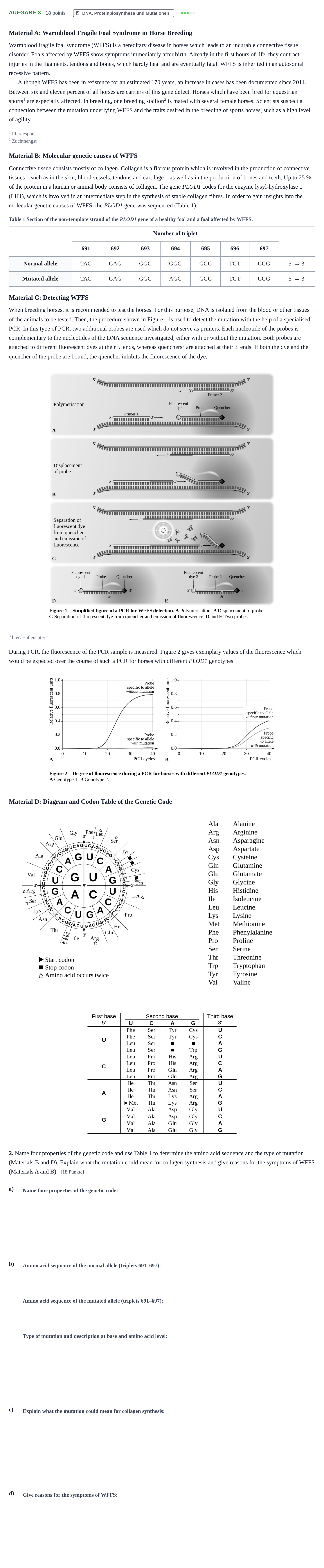 Aufgabenstellung: Aufgabe 3 - DNA, Proteinbiosynthese und Mutationen · Abitur NRW Biologie GK · Haupttermin · bilingual Englisch 2021