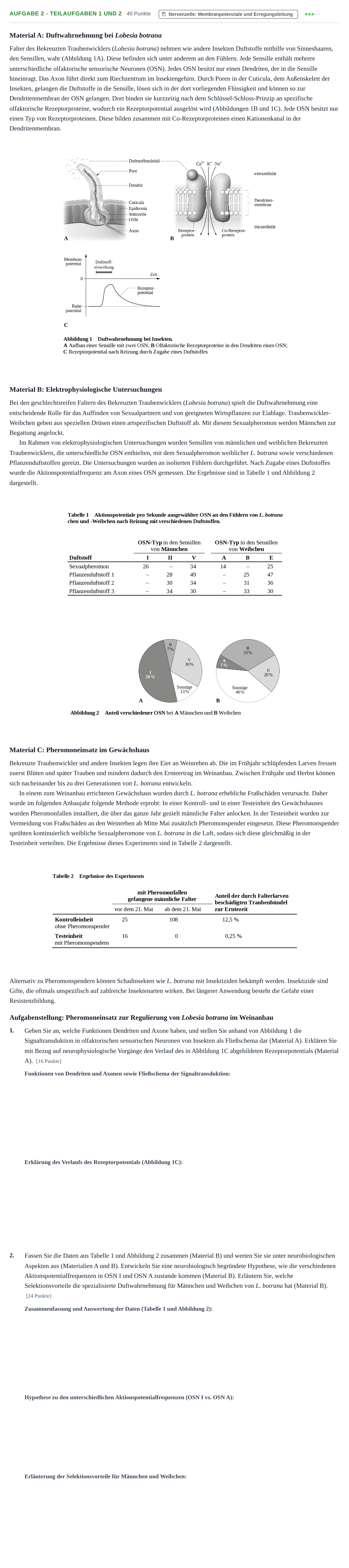 Aufgabenstellung: Aufgabe 2 - Teilaufgaben 1 und 2 · Abitur NRW Biologie GK · Haupttermin · Weiterbildungskolleg 2021