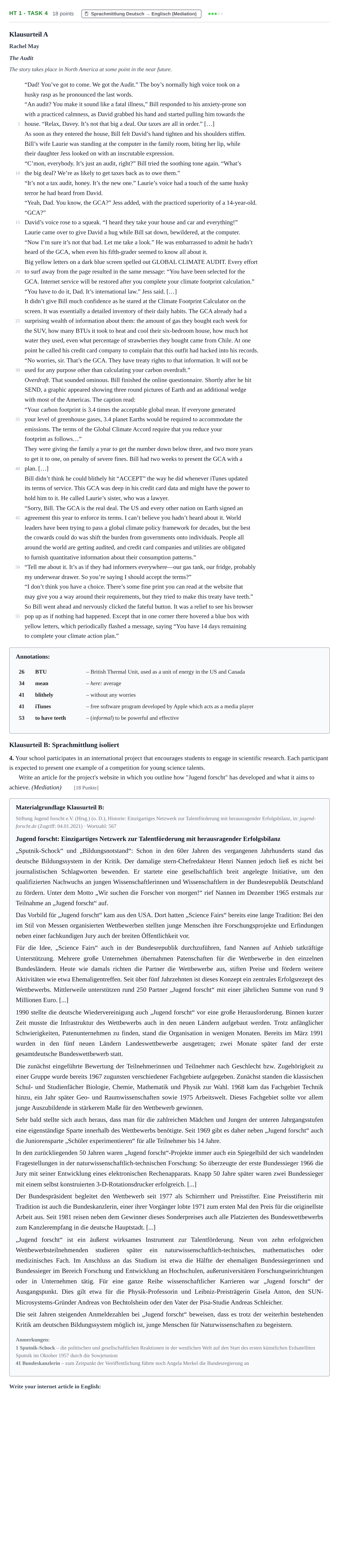 Aufgabenstellung: Aufgabe HT 1 - Task 4 · Abitur NRW Englisch GK · Haupttermin · Weiterbildungskolleg 2023