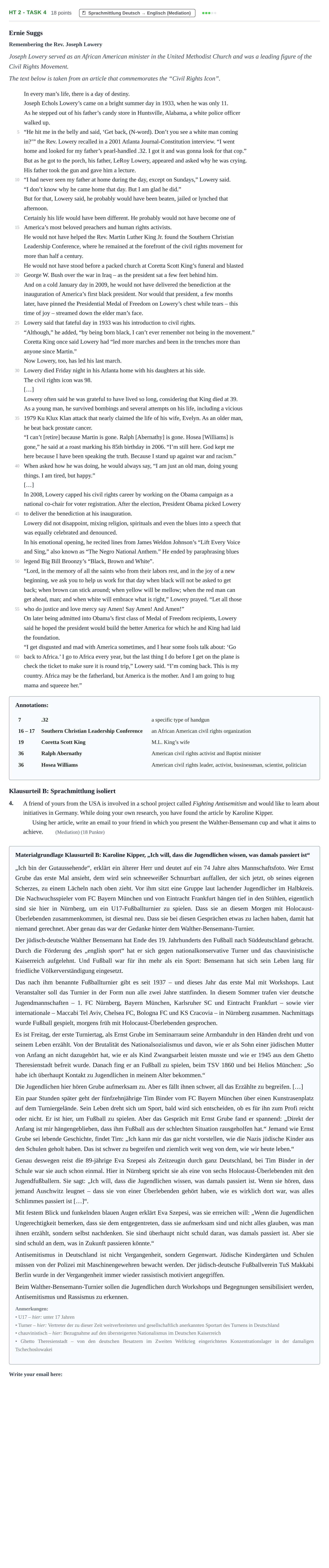 Aufgabenstellung: Aufgabe HT 2 - Task 4 · Abitur NRW Englisch GK · Haupttermin · Weiterbildungskolleg 2023