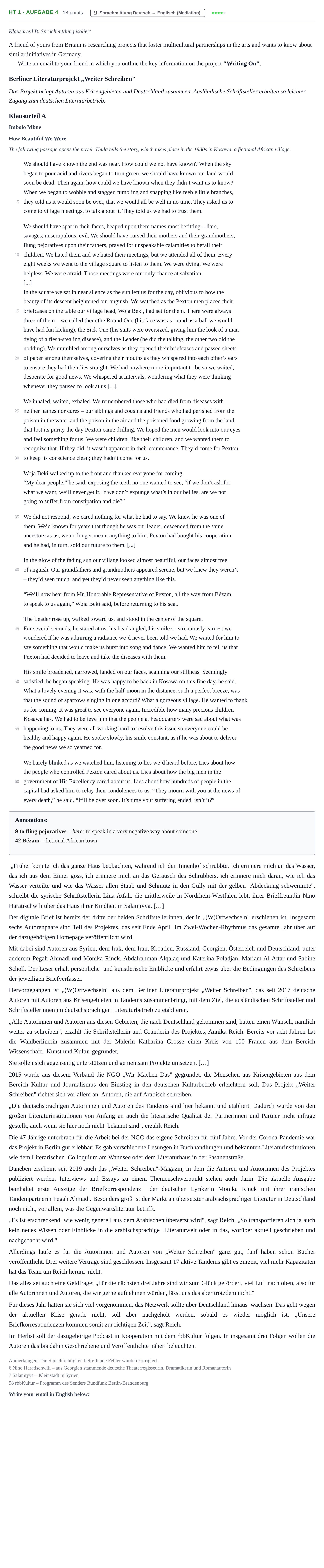 Aufgabenstellung: Aufgabe HT 1 - Aufgabe 4 · Abitur NRW Englisch LK · Haupttermin 2023