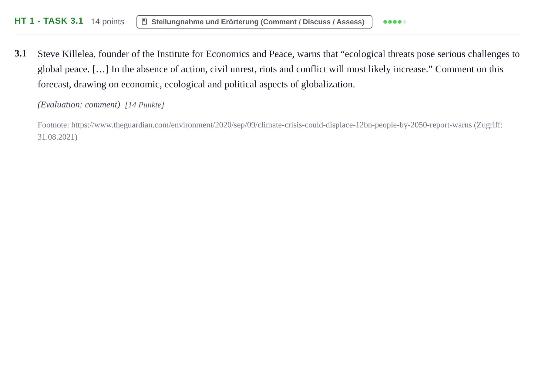 Aufgabenstellung: Aufgabe HT 1 - Task 3.1 · Abitur NRW Englisch LK · Haupttermin · Weiterbildungskolleg 2023