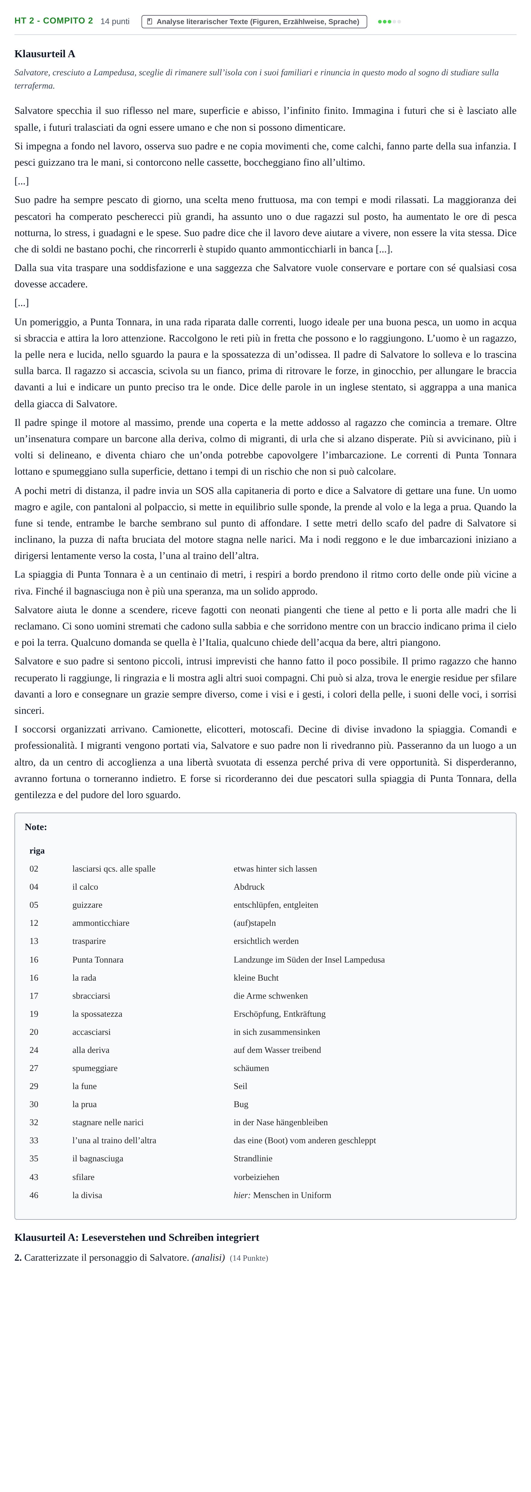 Aufgabenstellung: Aufgabe HT 2 - Compito 2 · Abitur NRW Italienisch GK · Haupttermin · fortgeführt 2021