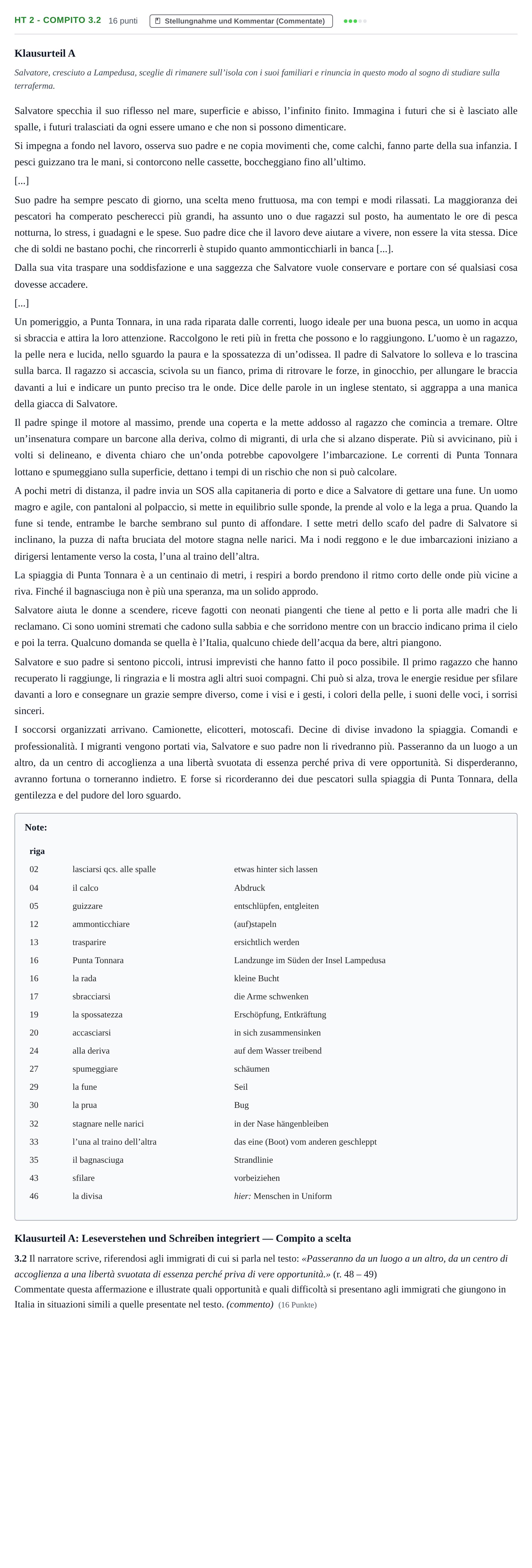 Aufgabenstellung: Aufgabe HT 2 - Compito 3.2 · Abitur NRW Italienisch GK · Haupttermin · fortgeführt 2021