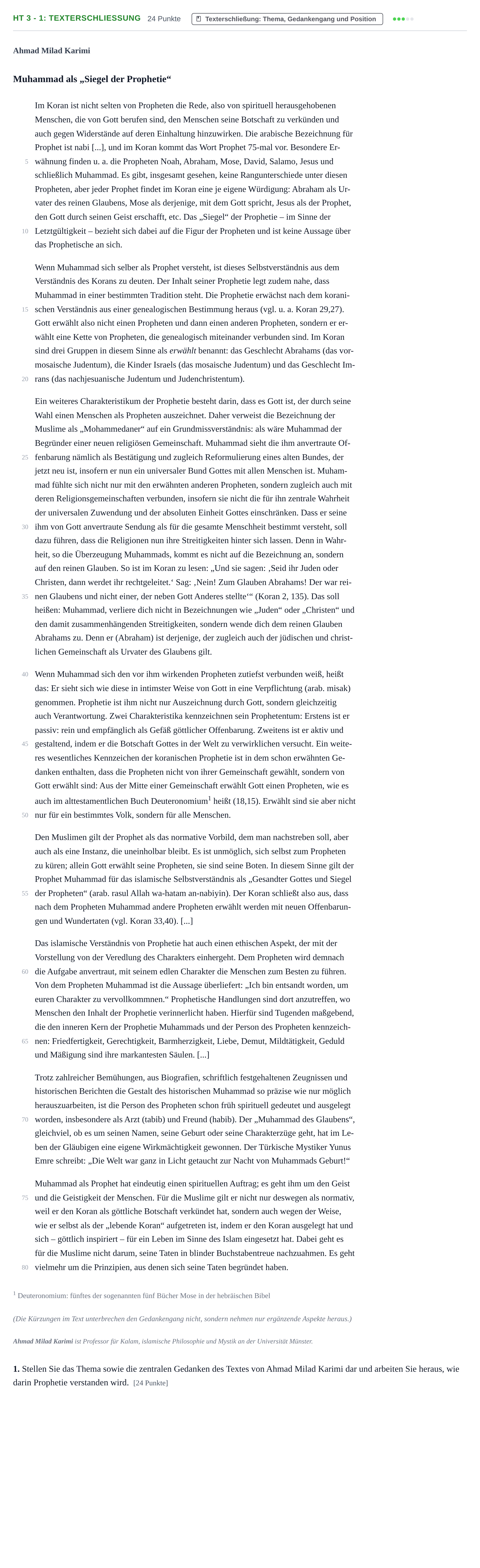 Aufgabenstellung: Aufgabe HT 3 - 1: Texterschließung · Abitur NRW Islamischer Religionsunterricht GK · Haupttermin 2022
