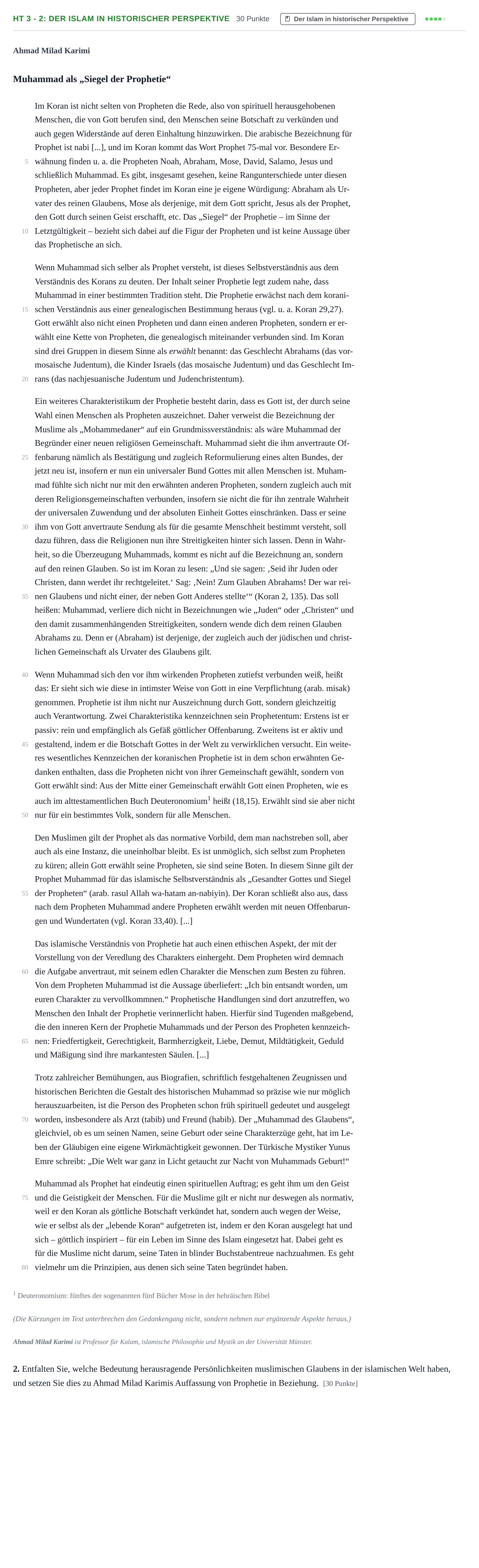 Aufgabenstellung: Aufgabe HT 3 - 2: Der Islam in historischer Perspektive · Abitur NRW Islamischer Religionsunterricht GK · Haupttermin 2022