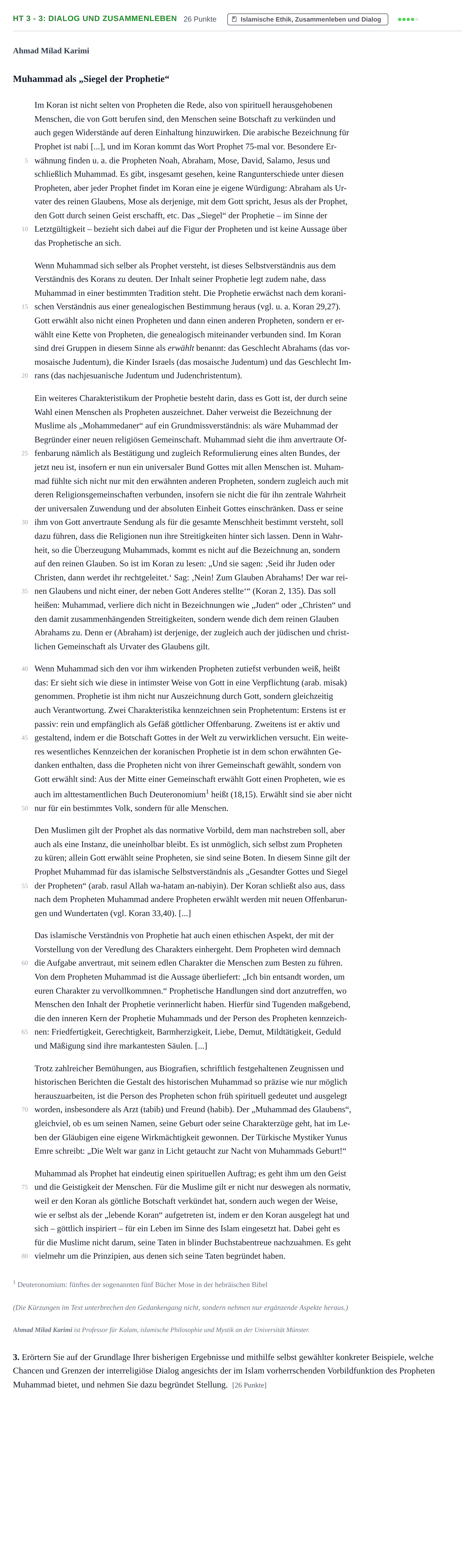 Aufgabenstellung: Aufgabe HT 3 - 3: Dialog und Zusammenleben · Abitur NRW Islamischer Religionsunterricht GK · Haupttermin 2022